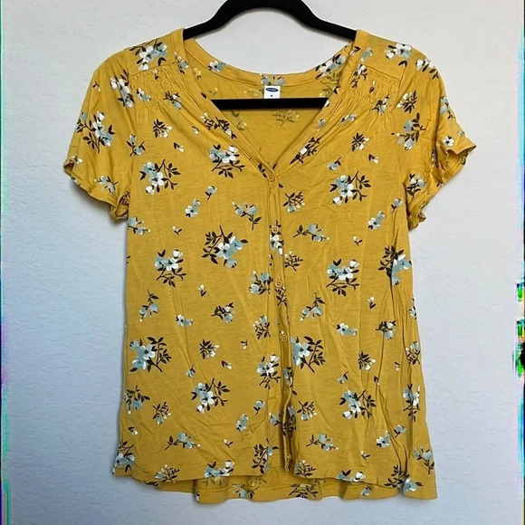 Old Navy Mustard Yellow Floral Button Up Shirt - Picture 1 of 4
